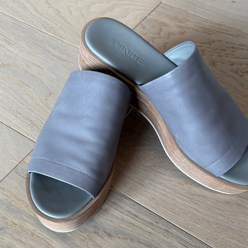 Vince Lavender-Gray Leather Platform Slide Mules
